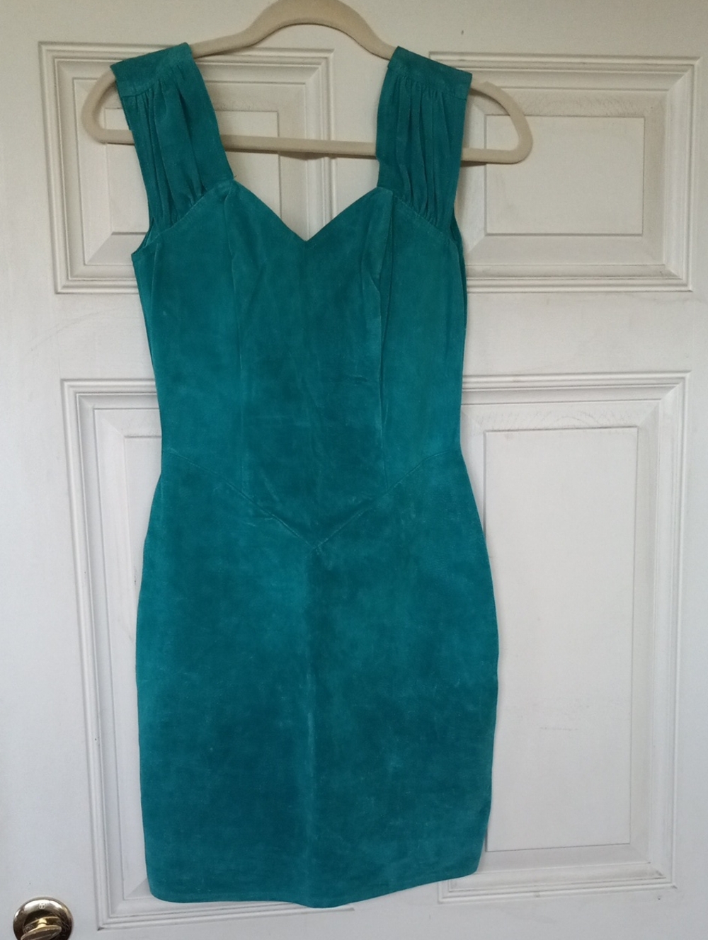 80s Vintage 7/8 Teal Suede Sheath Dress Bodycon - Picture 1 of 6